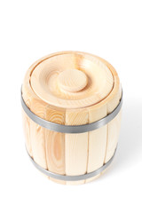 wooden barrel on white background