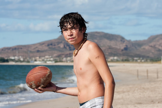 football at the beach