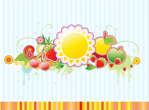 funky styled design frame made of floral and fruity elements
