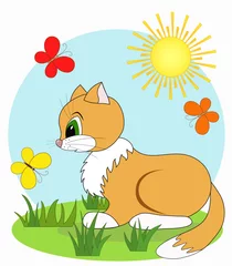 Deurstickers Cartoon baby kat, vectorillustratie. © Margo