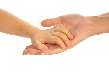 Child`s hand on mother`s hand