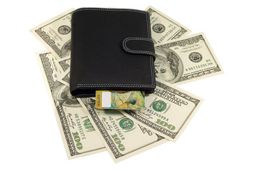 black leather wallet isolated on white