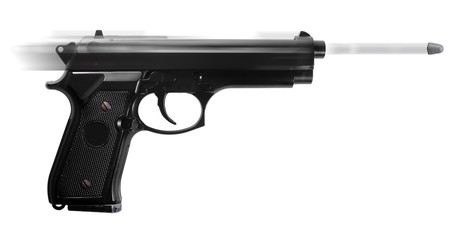 Black firing handgun isolated on white background