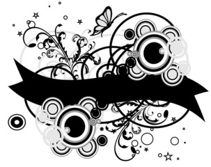 banniere floral noir et cercles