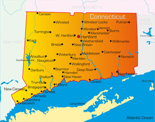 Vector color map of Connecticut state. Usa
