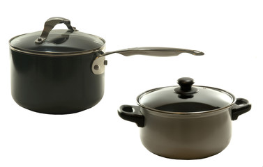 TWO STAINLESS STEEL COVERED PANS