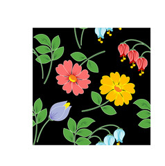 Multi-coloured flowers on  black  background. Seamless figure.