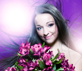 Naklejka premium Beautiful woman with flowers