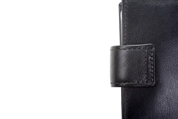 Naklejka premium High quality black leather wallet isolated on white as backgroun