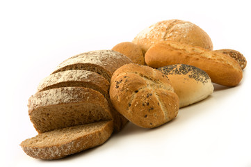 bread and buns isolated on white