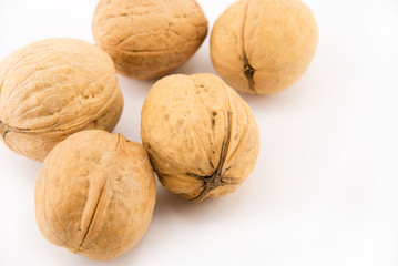 walnuts on white background