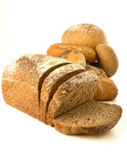 bread and buns isolated on white