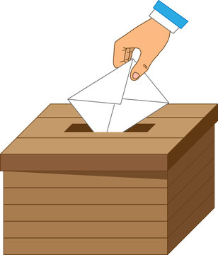 Wooden ballot box with a vote letter