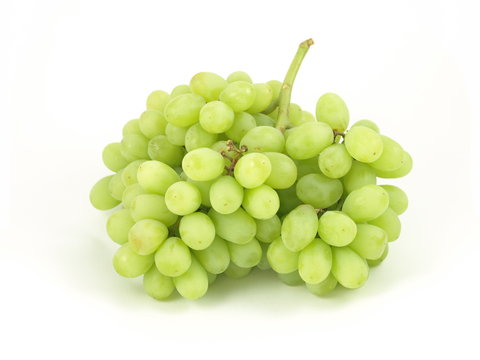 Green grapes on white isolated background.