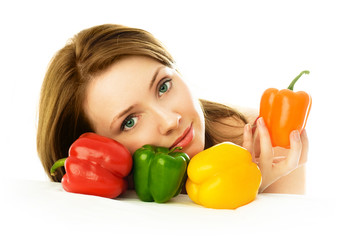 young woman with peppers