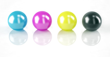 Set of balls isolated on white: CMYK colors