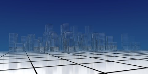 modern skyline in the mist