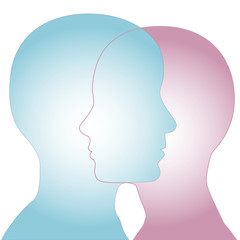Male & Female Silhouette Profile Faces Merge