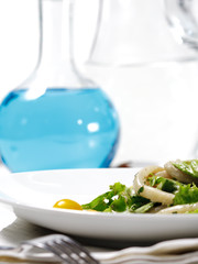 Seafood Salad and Blue Water Jug