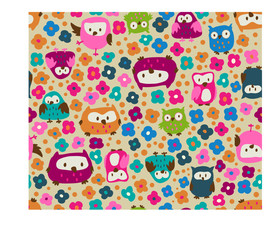 Cute owls and ditsy flowers seamless background