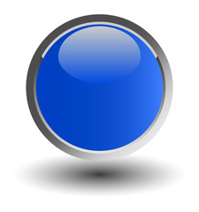 Blue glossy web button with shadow, on white