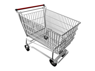 3d chrome shopping cart isolated on white