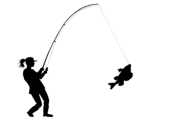 Fototapeten silhouette of fisher woman with perch © Lusia