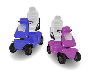 Two Mobility Scooter Illustrations Pink and Blue on White