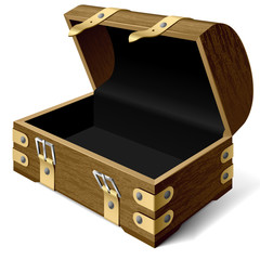 Empty treasure chest. Detailed portrayal.