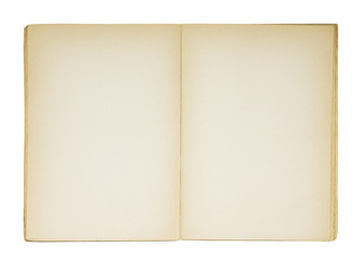 Open old blank book isolated on white