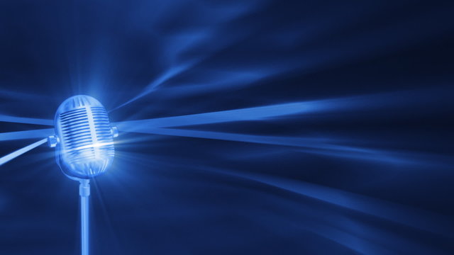 Blue FX Background with rotating vintage microphone,loop