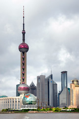 Shanghai Pudong riverfront buildings and the pearl tower