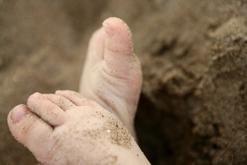 baby feet over the beach sand