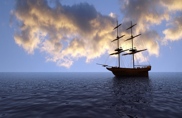 Obraz premium old ship over the ocean - digital artwork