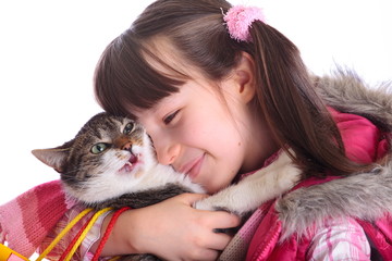 Fototapeta na wymiar Young girl and her cat