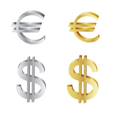 silver and golden euro and american dollar symbols