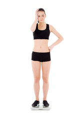 unhappy woman on scales