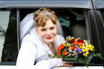 Bride in the car window