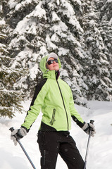 young attractive girl sunbathing in the winter scene