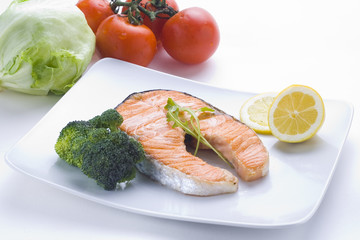fresh salmon cooked with salad