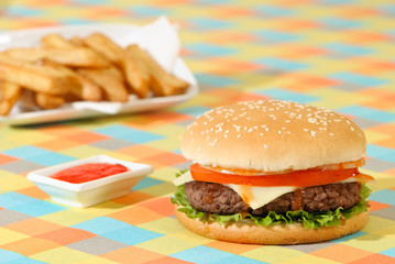 Hamburger In American Diner Setting