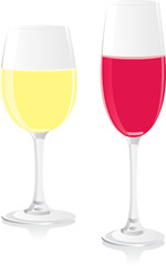 isolated rose champagne and white wine glasses