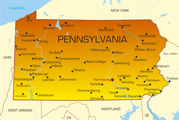 Vector color map of Pennsylvania state. Usa