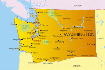 Vector color map of Washington state. Usa