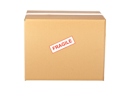 Fragile on cardboard box