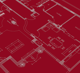 house planning cad on red background