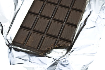 Chocolate bite on a foil