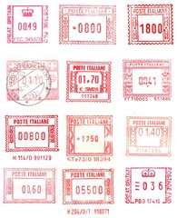 red postage stamps rectangular