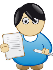 maskottchen mit zettel und stift