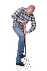 Gardener with a hayfork